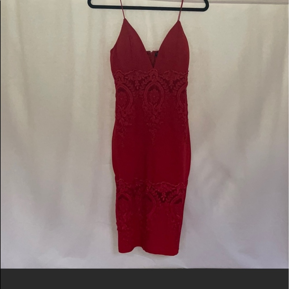 NWOT Red Strapless Midi Dresd